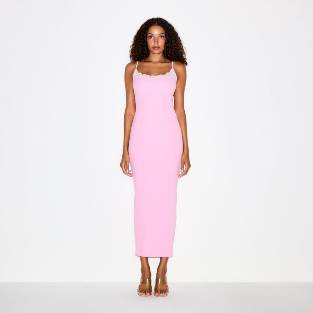 SKIMS Bubblegum Fits Everyone Lace Slip Dress